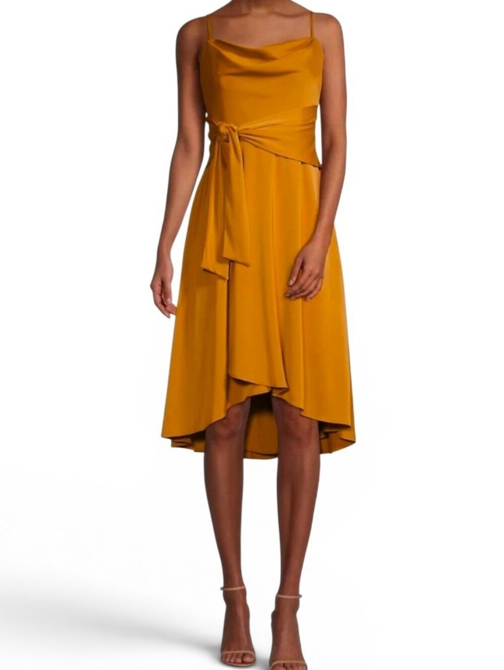 AIDAN MATTOX Marigold Belted Satin Dress - Size 14